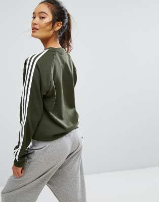 3 stripe crew sweatshirt by adidas originals khaki