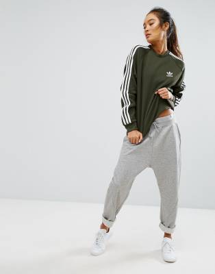 adidas originals khaki three stripe boyfriend sweatshirt