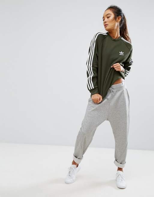 adidas Originals Khaki Three Stripe Boyfriend Sweatshirt