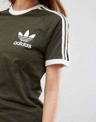 adidas Originals Khaki Three Stripe Boyfriend T-Shirt | ASOS
