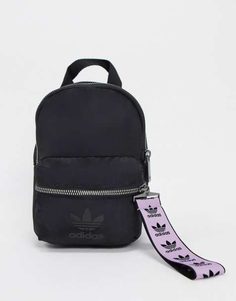adidas Originals – Kleiner Rucksack in Schwarz und Lila mit Dreiblatt-Logo