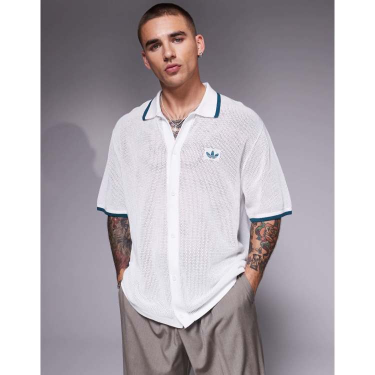 ★adidas originals★BUTTON DOWN KNIT SHIRT★追跡可 adidas Originals knit shirt in white | ASOS