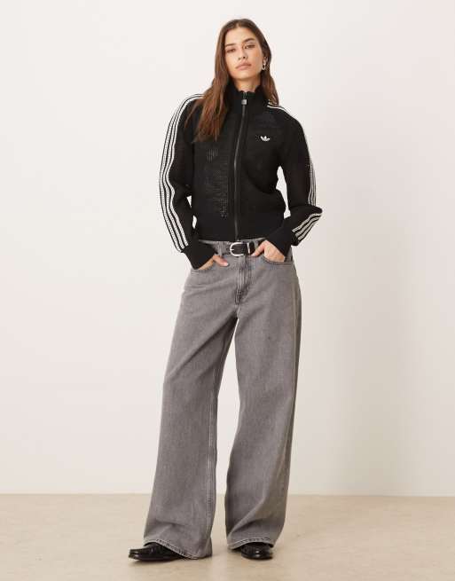 adidas Originals Knitted crochet firebird track top in black | ASOS