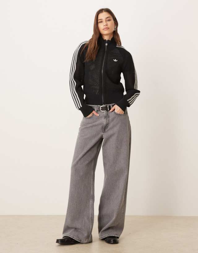 adidas Originals Knitted crochet firebird track top in black | ASOS