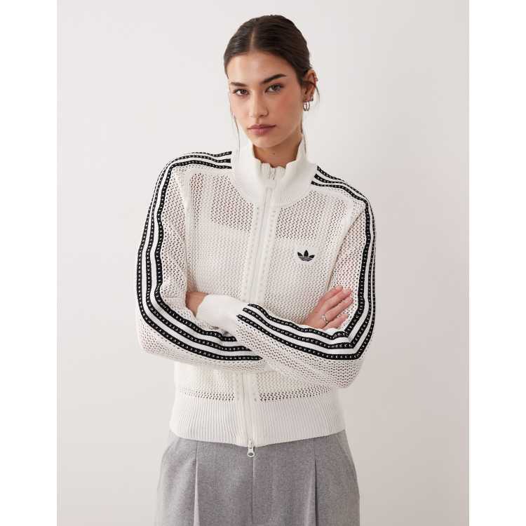 adidas Originals Knitted crochet firebird track top in off white