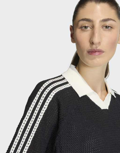 adidas Originals Knitted crochet polo in black | ASOS