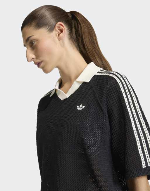 adidas Originals Knitted crochet polo in black | ASOS