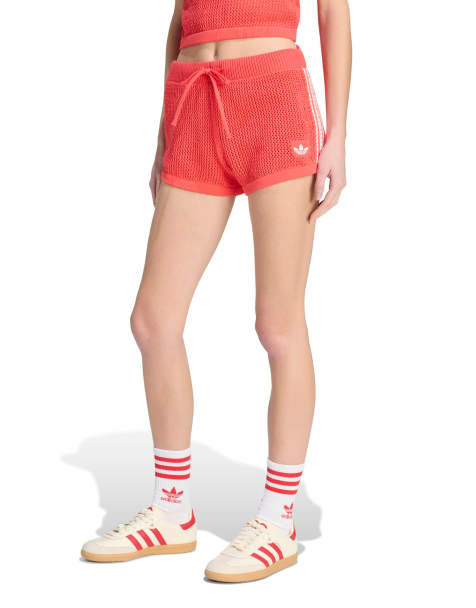adidas Originals knitted crochet shorts in lucid red - view 1