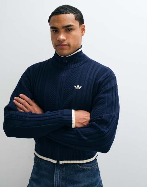 adidas Originals knitted full zip track top in navy - view 1