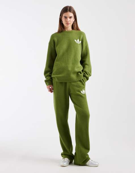 adidas Originals knitted jumper and trousers in olive green - view 1