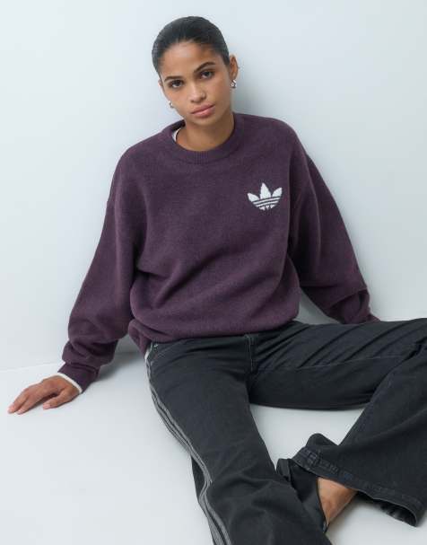 adidas Originals knitted jumper in plum and cream - view 1