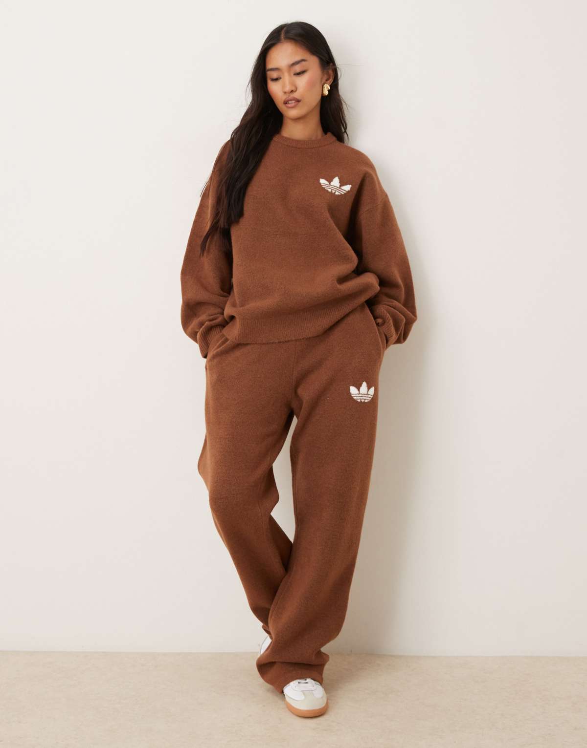 adidas Originals knitted jumper & jogger set in brown