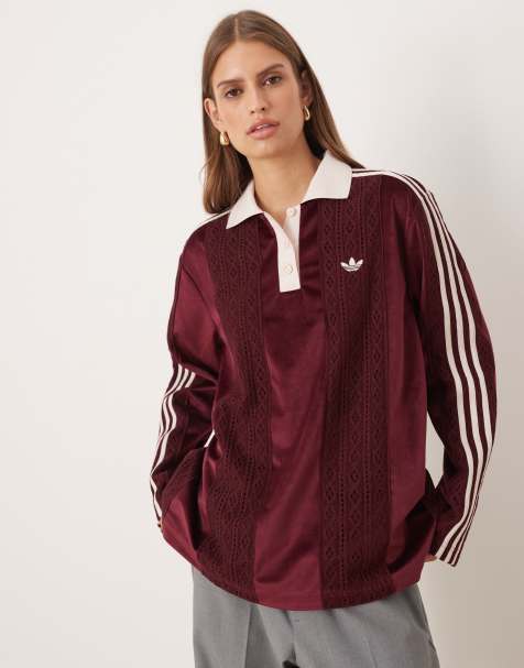 adidas Originals knitted polo in burgundy - view 1