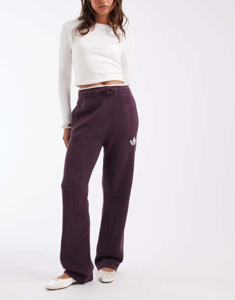adidas Originals knitted track pants in burgundy and cream - view 1