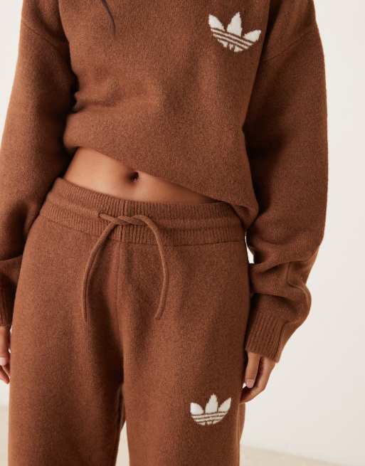 adidas Originals knitted wide leg track pants in brown
