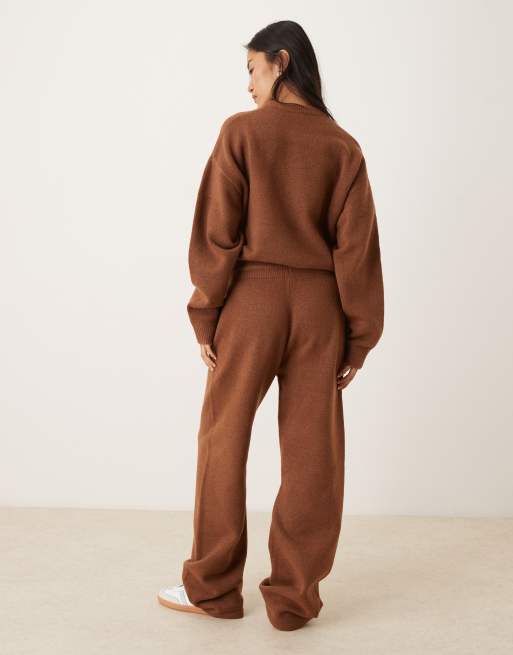 adidas Originals knitted wide leg track pants in brown