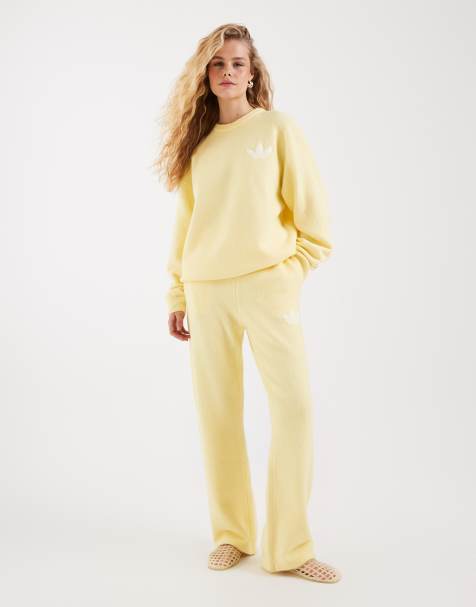 adidas Originals knitted wide leg track pants in butter yellow - view 1