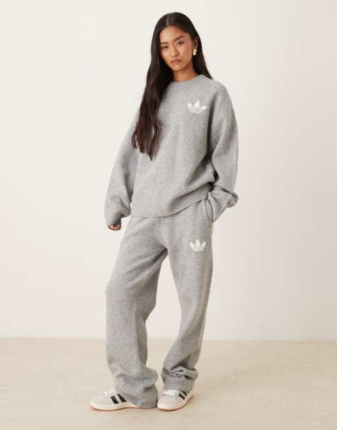 adidas Originals knitted wide leg track pants in grey - view 1