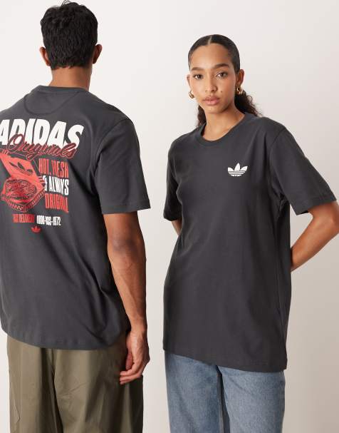 adidas Originals - Koksgrå T-shirt med print af pizzaæske - view 1