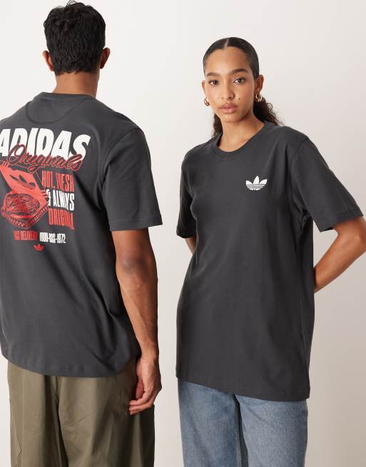 adidas Originals - Koksgrå T-shirt med print af pizzaæske