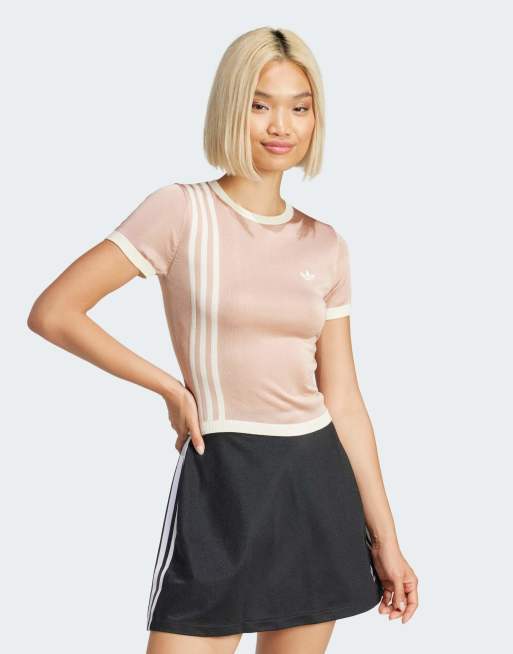 adidas Originals - Kort gebreid T-shirt met 3-Stripes in beige