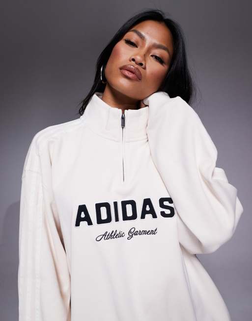 adidas Originals – Kremowa bluza z grafiką z przodu i zapięciem na suwak pod szyją