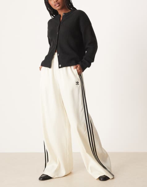 adidas Originals wide leg satin joggers in cream