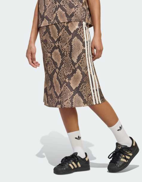 adidas Originals – Kremowo-beżowa satynowa spódnica we wzór skóry węża - view 1