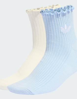 adidas Originals - Kurze Socken in Crystal Sky/Wollweiß mit Rüschensaum-Blau