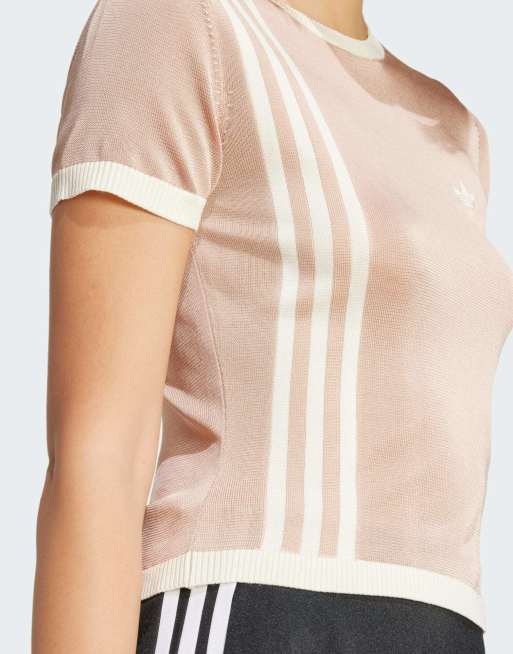 stripes tee adidas t shirt beige damen