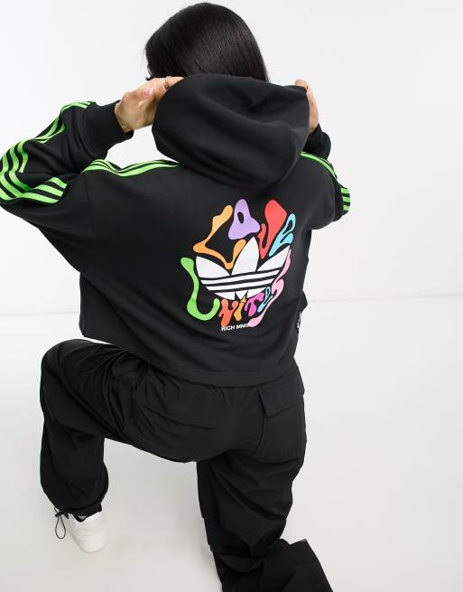 adidas Originals Kurzes Sweatshirt in Schwarz mit 3 Streifen in Limettengrun ASOS