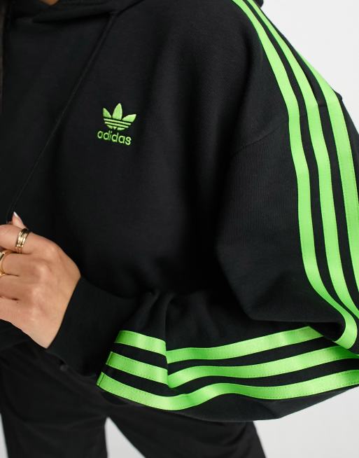 adidas Originals Kurzes Sweatshirt in Schwarz mit 3 Streifen in Limettengrun ASOS