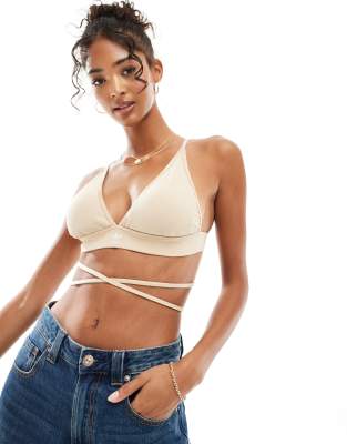 adidas Originals lace round bralet in beige