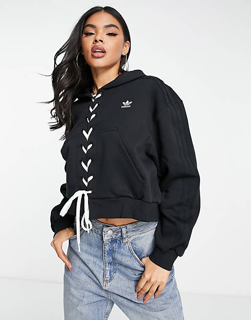 adidas Originals laced up hoodie in black | ASOS