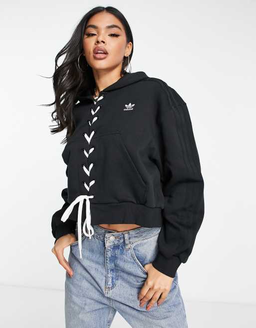 adidas Originals laced up hoodie in black