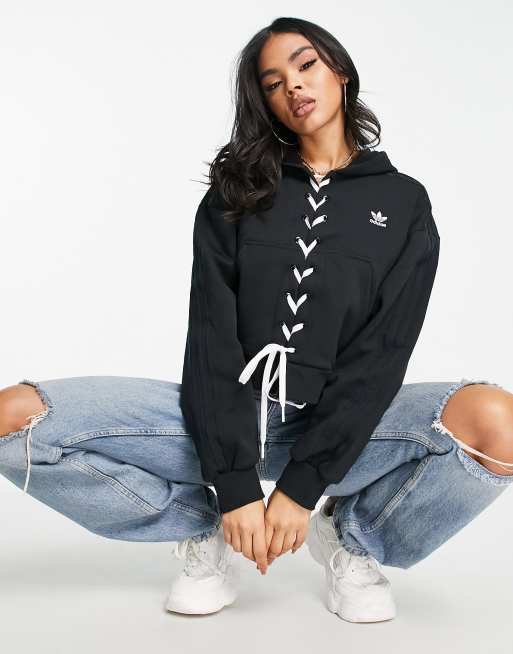 adidas Originals laced up hoodie in black