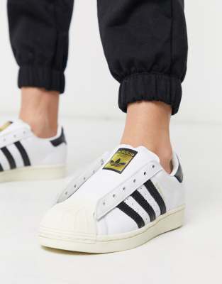 white laceless trainers