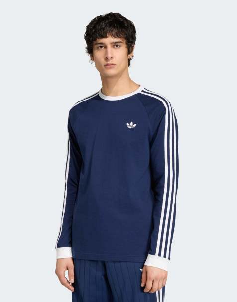 adidas Originals långärmad t-shirt med 3 ränder i night indigo - view 1