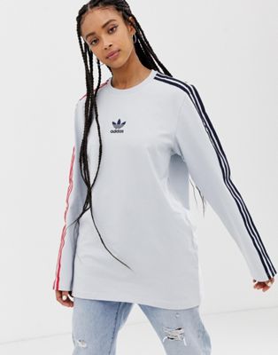 Adidas Originals – Långärmad t-shirt med ränder-Vit