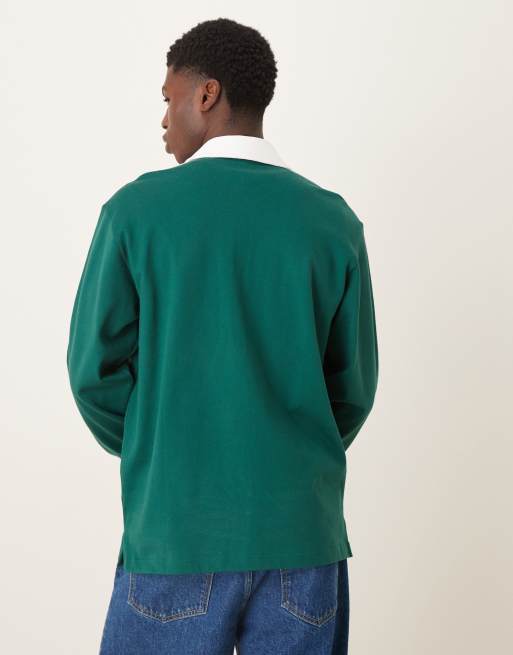 adidas Originals – Langärmliges Polohemd in Grün mit drei Streifen, 3 von 5