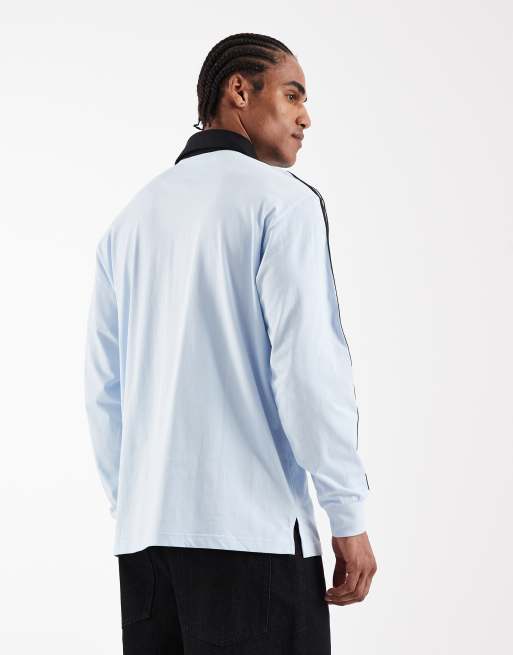 adidas Originals – Langärmliges Polohemd in Hellblau mit den drei Streifen, 3 von 5