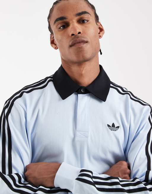 adidas Originals – Langärmliges Polohemd in Hellblau mit den drei Streifen, 4 von 5