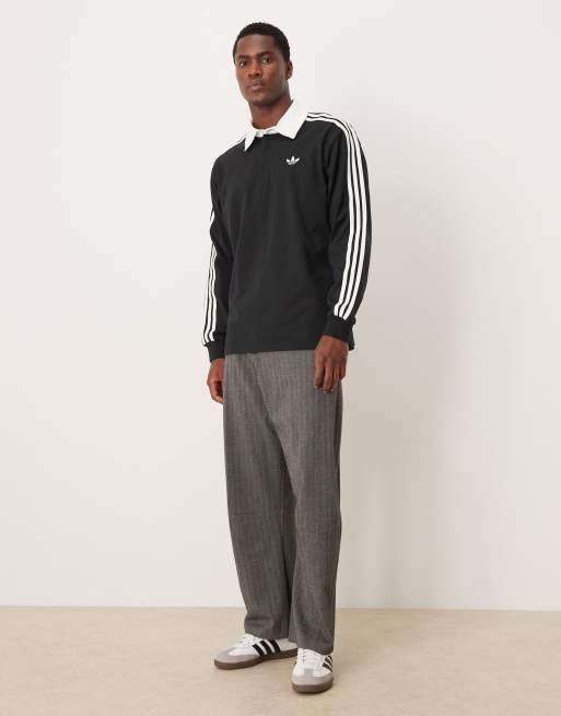 adidas Originals – Langärmliges Polohemd in Schwarz mit drei Streifen, 2 von 5