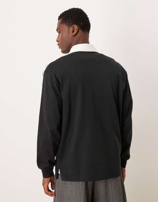 adidas Originals – Langärmliges Polohemd in Schwarz mit drei Streifen, 3 von 5