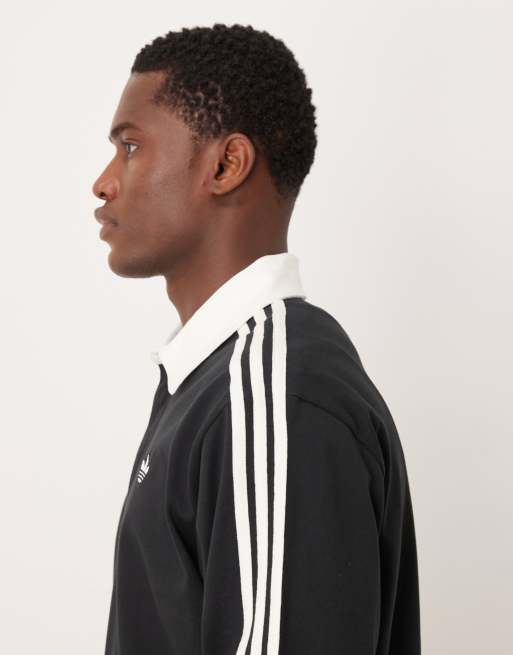 adidas Originals – Langärmliges Polohemd in Schwarz mit drei Streifen, 4 von 5