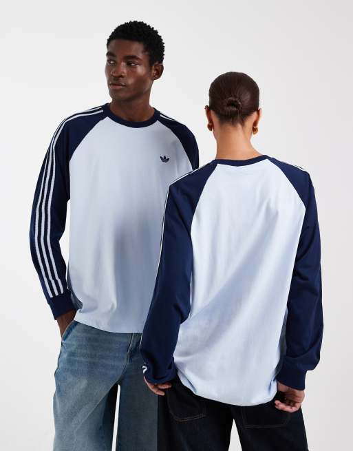 adidas Originals – Langärmliges Ringer-T-Shirt in Hellblau und Marineblau, 4 von 4