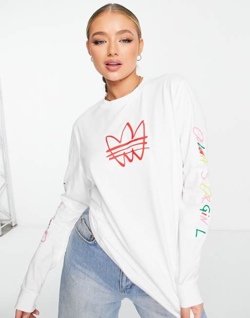adidas Originals – Langärmliges Shirt in Weiß mit Grafik