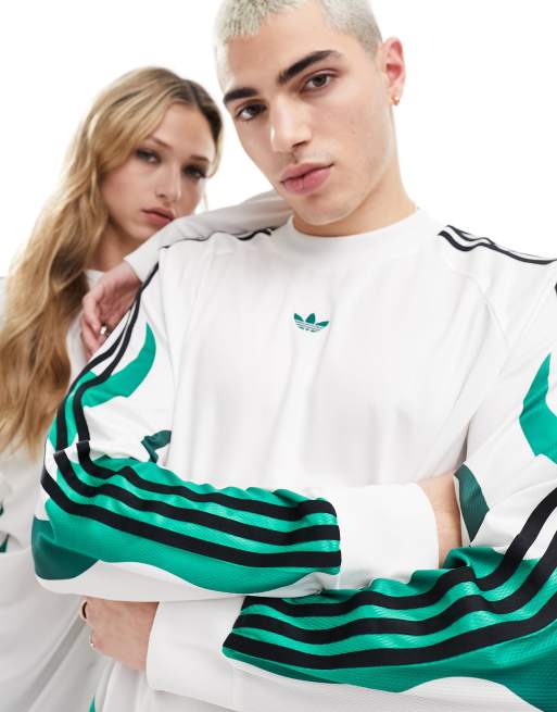 adidas Originals – Langärmliges Unisex-Jerseyoberteil in Weiß mit Flammenmotiven