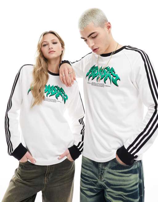 adidas Originals – Langärmliges Unisex-Shirt in Weiß mit Flammen-Grafikprint