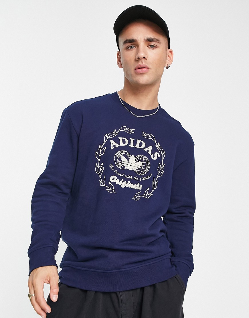adidas Originals large collegiate logo sweatshirt in navy-Purple